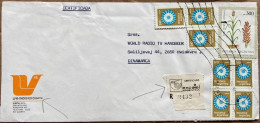 ARGENTINA-1979, COVER USED TO WORLD RADIO DENMARK, 8 STAMP GEOMATRY, ART, FLOWER PLANT, ADVERTISEMENT, RADIO RIO CUARTO. - Storia Postale