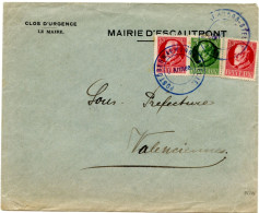 BELGIQUE - BAVIERE N°95+96X2 CACHET BLEU POSTWACHUNGS-STELE 6 ARMEE SUR LETTRE DE LA MAIRIE D'ESCAUTPONT (NORD) - OC26/37 Zonas Iniciales