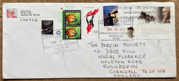 CANADA-2008, COVER USED TO ENGLAND, 6 STAMP, EXTRA TAB, VINTAGE CAR, OLYMPIC, INSECT, VIGNETTE LABEL, RAMOND CITY BIG B - Lettres & Documents