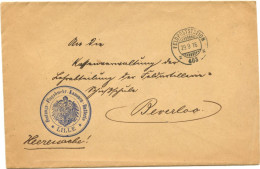 FELDPOSTATION 403 + FESTUNGS - FLUGABWEHR - KANONEN - BATTERIE - LILLE SUR LETTRE EN FRANCHISE POUR BEVERLOO, 1916 - OC26/37 Territori Tappe