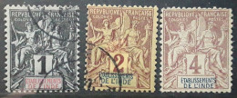 INDE FRANÇAISE 1892, Type Groupe 3 Timbres  Yvert No 1,  2 , 3  , Obl  TB - Gebruikt