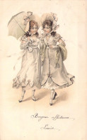 FANTAISIE - Femmes Au Chapeaux Prairie Et Ombrelle  - Illustration Non Signée - Carte Postale Ancienne - Mujeres