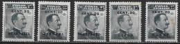 DODECANESE 1916 Black Overprint 20 Ct + "island" On Italian Stamps 15 C Black Vl. 8 MH 5 Different - Dodecaneso
