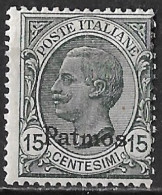 DODECANESE 1921 Black Overprint PATMOS On 15 Ct. Black Vl. 10 MH - Dodécanèse