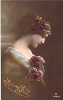 FANTAISIE - Femme Et Fleurs - Bonne Année - Carte Postale Ancienne - Frauen