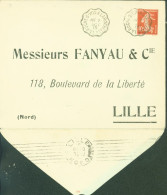 Enveloppe Entier 147x112 Semeuse Camée 10c Rouge Intérieur Papier Bleu Foncé Storch E18 Date 210 Repiquage Fanyau - Overprinted Covers (before 1995)