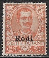 DODECANESE 1918-23 Stamps Of Italy 20 C. Orange With WM With Black Overprint RODI Vl.12 MH - Dodecanese