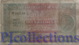 MALTA 5 SHILLING 1939 PICK 12 VG/F PREFIX "A/1" - Malta