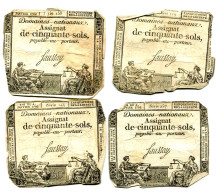 (4) Assignats 50 Sols, La Révolution, Loi 4 Janvier 1792,  Séries 119, 144, 158 & 257, Ass-26a, Laf.150, P#A56 - Assignats