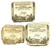 (2) Assignats 50 Sols, La Révolution, Loi 23 Mai 1793,  Séries 332, 338 & 465, Ass-42b, Laf.167, P#A70b - Assignate