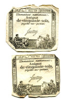 (2) Assignats 50 Sols, La Révolution, Loi 4 Janvier 1792,  Séries 605 & 658, Ass-26a, Laf.150, P#A56 - Assignate