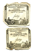 (2) Assignats 50 Sols, La Révolution, Loi 4 Janvier 1792,  Séries 605 & 658, Ass-26a, Laf.150, P#A56 - Assegnati