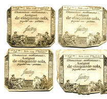 (4) Assignats 50 Sols, La Révolution, Loi 23 Mai 1793,  Séries 1124, 1175, 1193 & 1196, Ass-42b, Laf.167, P#A70b - Assegnati