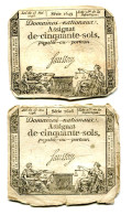 (2) Assignats 50 Sols, La Révolution, Loi 23 Mai 1793,  Séries 1605 & 1649, Ass-42b, Laf.167, P#A70b - Assegnati