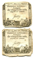 (2) Assignats 50 Sols, La Révolution, Loi 23 Mai 1793,  Séries 1605 & 1649, Ass-42b, Laf.167, P#A70b - Assignate