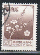 CHINA REPUBLIC CINA TAIWAN FORMOSA 1979 FLORA FLOWERS PLUM BLOSSOMS NATIONAL FLOWER 20$ USED USATO OBLITERE' - Usati