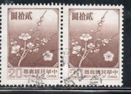 CHINA REPUBLIC CINA TAIWAN FORMOSA 1979 FLORA FLOWERS PLUM BLOSSOMS NATIONAL FLOWER 20$ USED USATO OBLITERE' - Oblitérés