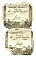 (2) Assignats 50 Sols, La Révolution, Loi 23 Mai 1793,  Séries 2293 & 2362, Ass-42b, Laf.167, P#A70b - Assegnati