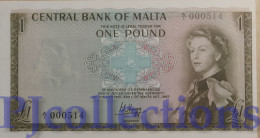 MALTA 1 POUND 1969 PICK 29a UNC LOW SERIAL NUMBER "A/1 000514" RARE - Malta