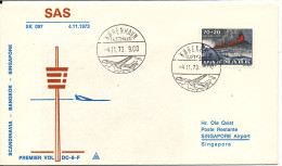 Denmark SAS First Flight DC-8-F Scandinavia - Bangkok - Singapore 4-11-1973 - Cartas & Documentos