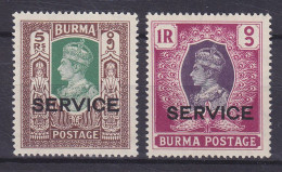 Burma Dienst Official Service Kolonialgovernment 1946 Mi. 37 & 39, 1R & 5R GVI. Overprinted 'SERVICE', MH* - Burma (...-1947)