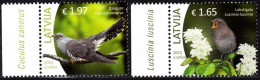 LATVIA 2023-14 FAUNA: Birds Of Latvia. Cuckoo Nightingale. Latin Names Margins, MNH - Koekoeken En Toerako's