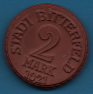 GERMANY STADT BITTERFELD SACHSEN 2 MARK 1921 Porcelain (brown) Menzel 2923.3 NOTGELD - Notgeld