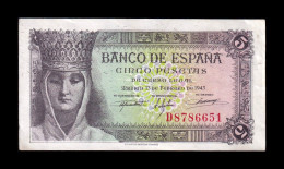 España Spain 5 Pesetas Isabel I De Castilla 1943 Pick 127 Serie D Sc- AUnc - 5 Pesetas