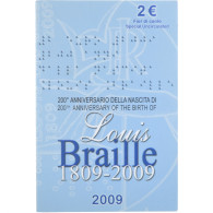 Monnaie, Italie, 2 Euro, 2009, Rome, LOUIS BRAILLE., FDC, Bimétallique, KM:310 - Conmemorativas