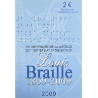 Monnaie, Italie, 2 Euro, 2009, Rome, LOUIS BRAILLE., FDC, Bimétallique, KM:310 - Commémoratives