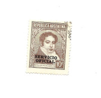 ARGENTINA 1939 SAN MARTIN 10C OVERPRINTED OFFICIAL SERVICE SC O44 MID38X USED - Usados