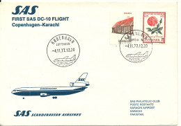 Denmark Cover First SAS DC-10 Flight Copenhagen - Karachi 4-11-1977 - Cartas & Documentos