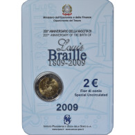 Monnaie, Italie, 2 Euro, 2009, Rome, LOUIS BRAILLE., FDC, Bimétallique, KM:310 - Conmemorativas