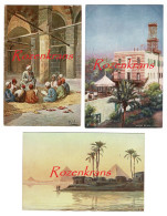 Lot 3 X CPA Egypte Le Caire Cairo CPA Illustrateur Illustrator Agypten Egitto Egypt Madrassa Pyramide Hotel Du Nil - Cairo