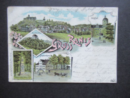 Litho 1901 Gruss Aus Ranis Mit Schützenhaus, Brandenstein Usw. Verlag Aug. Heinecke Abs. Gefreiter! Stp. Saalfeld - Greetings From...