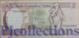 MALTA 2 LIRI 1989 PICK 41 AU/UNC LOW AND GOOD SERIAL NUMBER "A/1 001000" - Malte