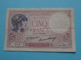 Cinq 5 Francs ( 008 0.41098 / 1027438008 ) ES.17-7-1930.ES. ( For Grade, Voir SCANS ) Circulated VF! - 10 F 1941-1949 ''Mineur''