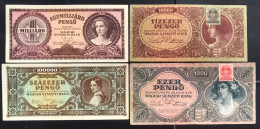 UNGHERIA HUNGARY 9 NOTES  Da 10 A 1 Milliard Pengo 1930-1946 LOTTO 4618 - Hongrie