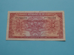 5 Cinq/Vijf Frank / Un BELGA ( 01-02-43 ) P1 762234 ( For Grade, Zie/Voir SCANS ) Circulated VF ! - 5 Francs-1 Belga