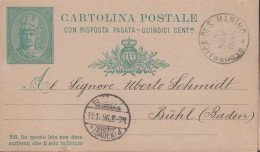 1895. SAN MARINO. QUINDICI CENT-MI. (15/0) CARTOLINA POSTALE RISPOSTA. Fine Double Card To Bühl, Baden Fro... - JF441387 - Interi Postali