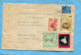 MARCOPHILIE-Lettre -Bulgarie- Pour Françe-cad 1965- 5 Stamps- A98 Space Valentina Terechkova++fleurs -JO -.. - Lettres & Documents