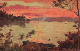 Carte Postale - Bords D'un Lac Sous Un Coucher De Soleil - Barque - Carte Olio - Peinture - Carte Postale Ancienne - Malerei & Gemälde