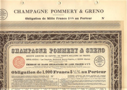 Obligation Champagne  Pommery Et Greno - Obligation De 1000 Francs 1929 - Landwirtschaft