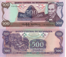 NICARAGUA.  500 Cordobas  P155  1985   (  Ruben Dario + National Alphabetization Campaign At Back )  UNC - Nicaragua