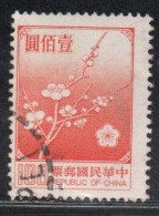 CHINA REPUBLIC CINA TAIWAN FORMOSA 1979 FLORA FLOWERS PLUM BLOSSOMS NATIONAL FLOWER 100$ USED USATO OBLITERE' - Used Stamps