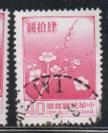 CHINA REPUBLIC CINA TAIWAN FORMOSA 1979 FLORA FLOWERS PLUM BLOSSOMS NATIONAL FLOWER 40$ USED USATO OBLITERE' - Usati