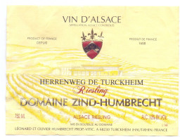 Etiket Etiquette - Vin Wijn - Alsace - Domaine Zind Humbrecht - Riesling - Herrenweg De Turckheim - Riesling