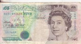 35a-Inghilterra-Regno Unito-Cartamoneta-Banconota Circolata 5 Sterline-Stato Di Conservazione: Mediocre - 5 Pond