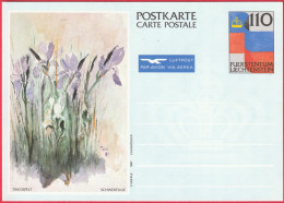 Entier Postal (CP) Du Liechtenstein (1987) - Par Avion - Schwertlilie (Iris) De Tini Ospelt - Postwaardestukken