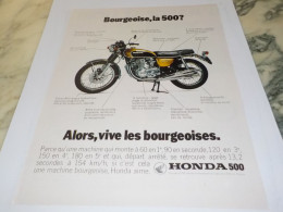 ANCIENNE PUBLICITE  BOURGEOISE LA 500  MOTO HONDA 1972 - Moto